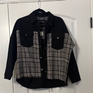 Fashion Nova Black and Gray Plaid Jacket